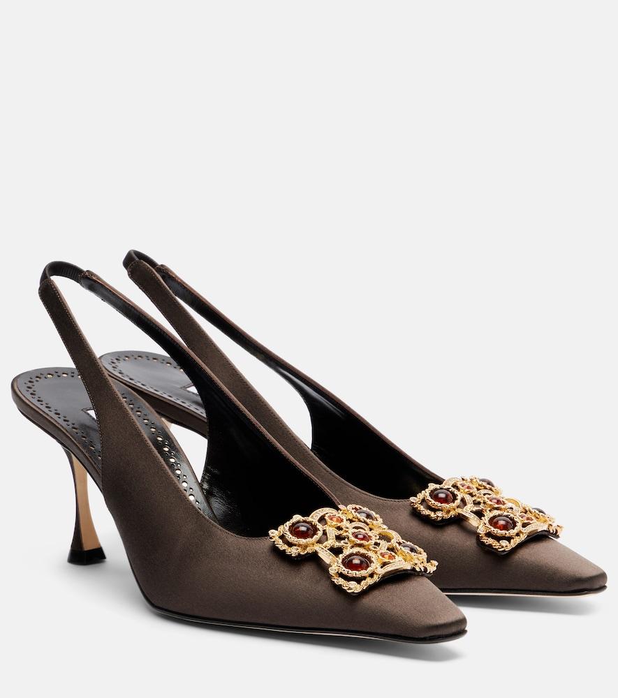 manolo blahnik cupida 70 embellished satin slingback pumps