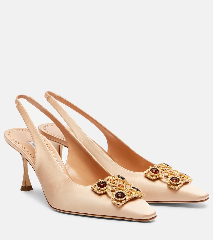 manolo blahnik cupida 70 embellished satin slingback pumps