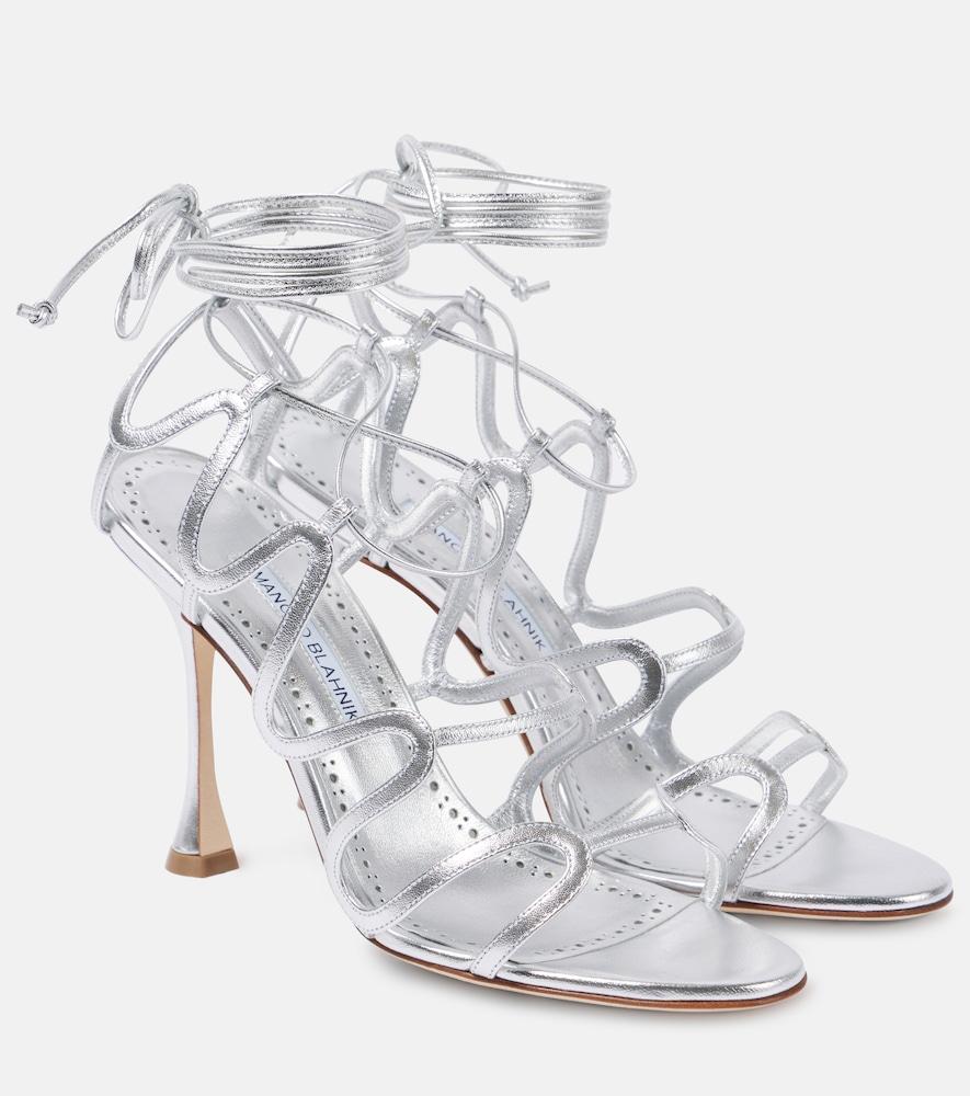 manolo blahnik fawda 105 metallic leather sandals