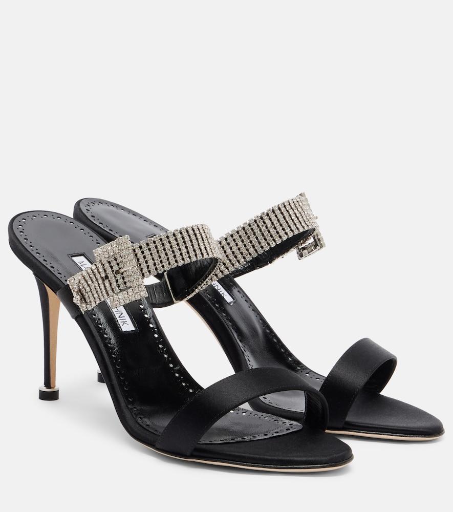 manolo blahnik fibolta 90 embellished satin mules