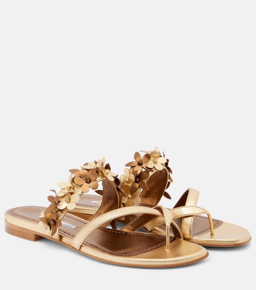 manolo blahnik fiosa metallic leather sandals