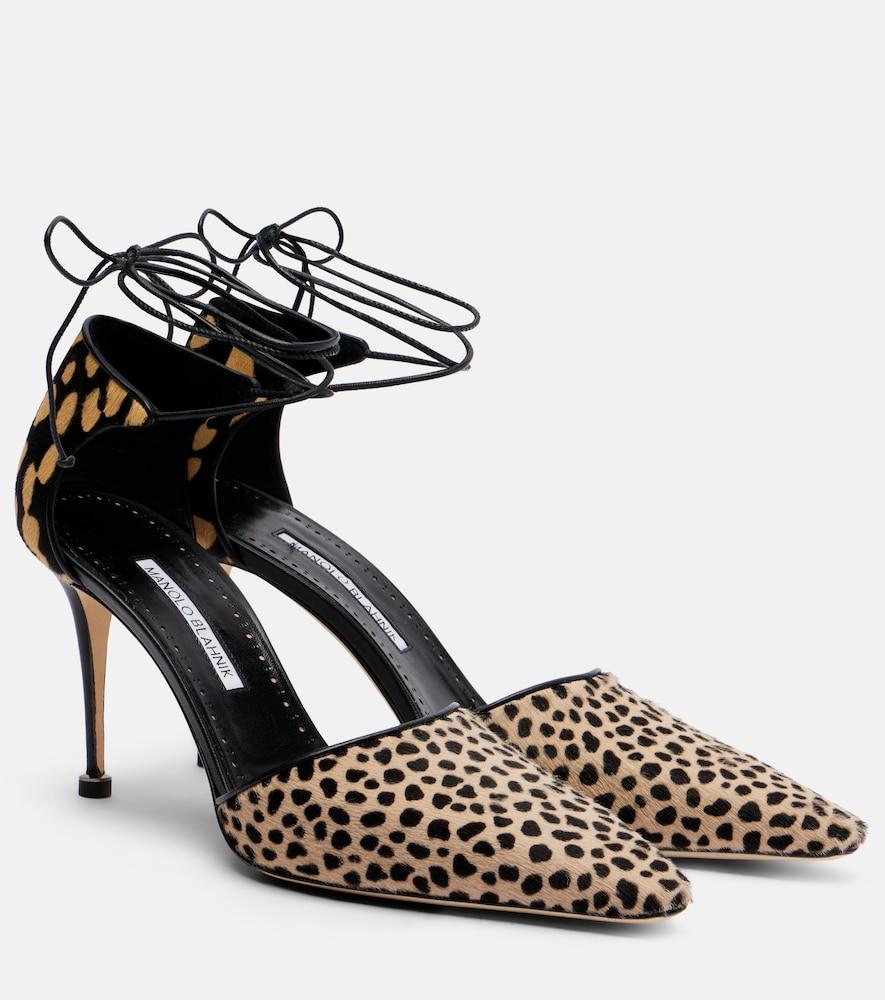 manolo blahnik gambis printed calf hair pumps