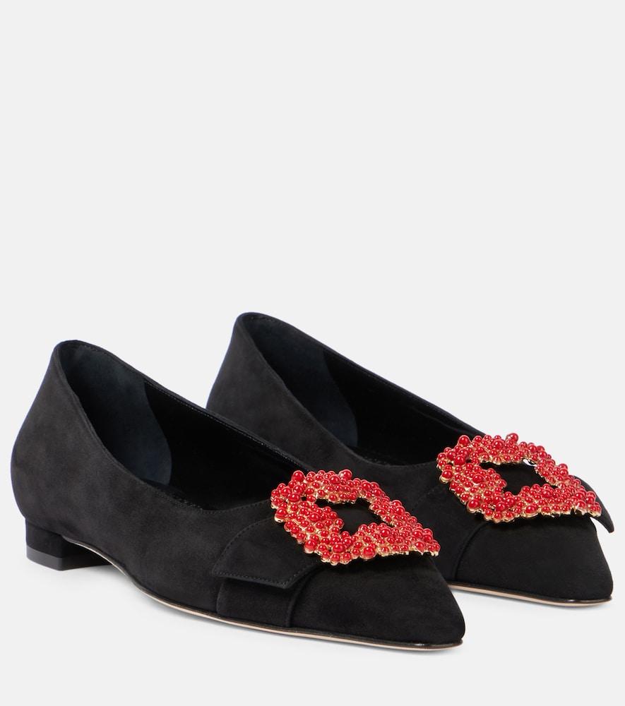 manolo blahnik gifla embellished suede ballet flats