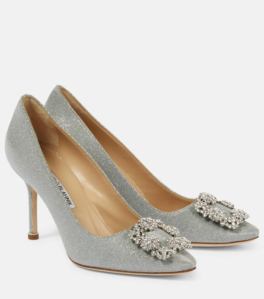 manolo blahnik hangisi 90 embellished glitter pumps