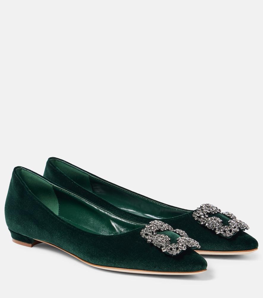 manolo blahnik hangisi embellished velvet ballet flats