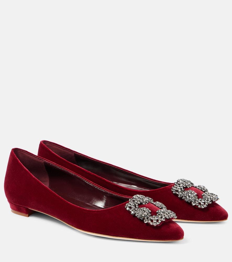 manolo blahnik hangisi embellished velvet ballet flats