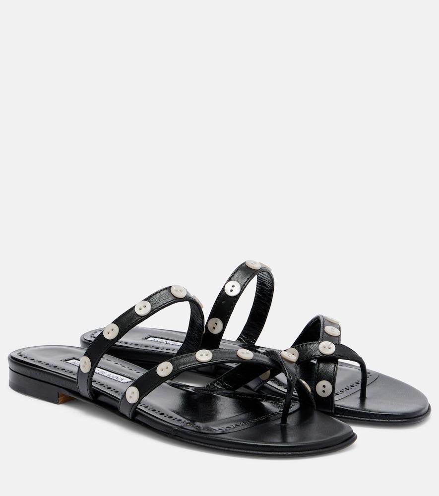 manolo blahnik irafli embellished leather thong sandals