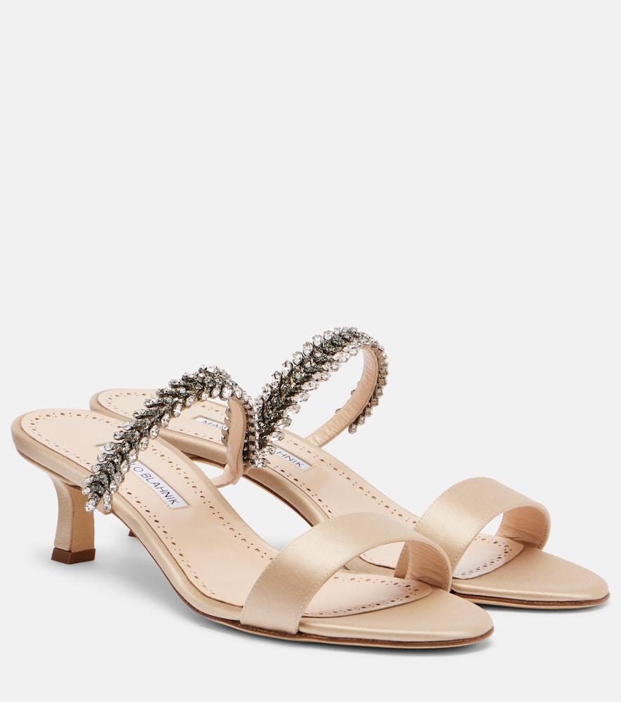 manolo blahnik kifasan embellished satin mules