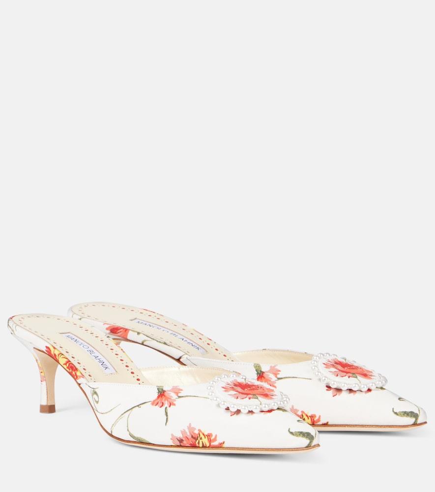 manolo blahnik kifatmu 50 floral embellished satin mules