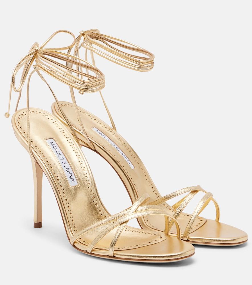 manolo blahnik leva 105 metallic leather sandals
