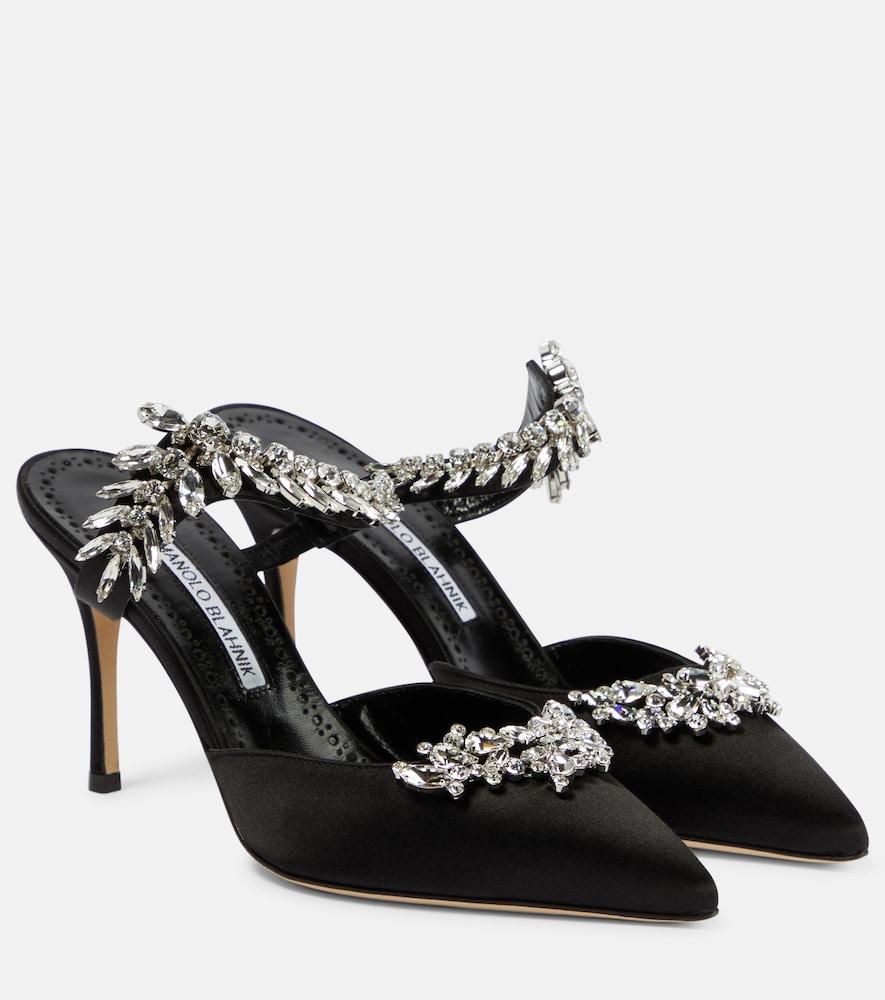 manolo blahnik lurum 90 embellished satin mules