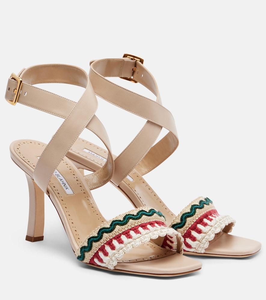 manolo blahnik mabeco 90 embroidered leather sandals
