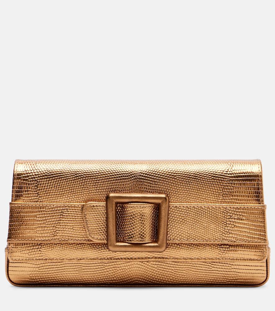 manolo blahnik maygot metallic leather clutch