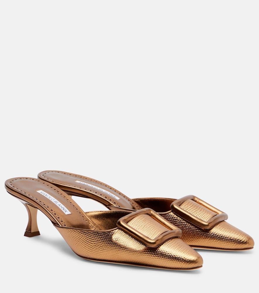 manolo blahnik maysale 50 metallic leather mules