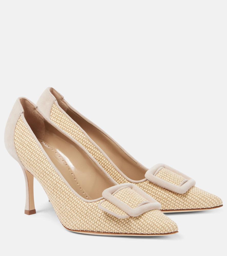 manolo blahnik maysale 90 raffia pumps