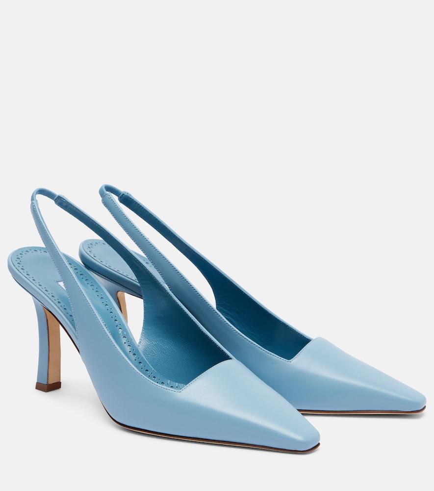 manolo blahnik moirasli leather slingback pumps