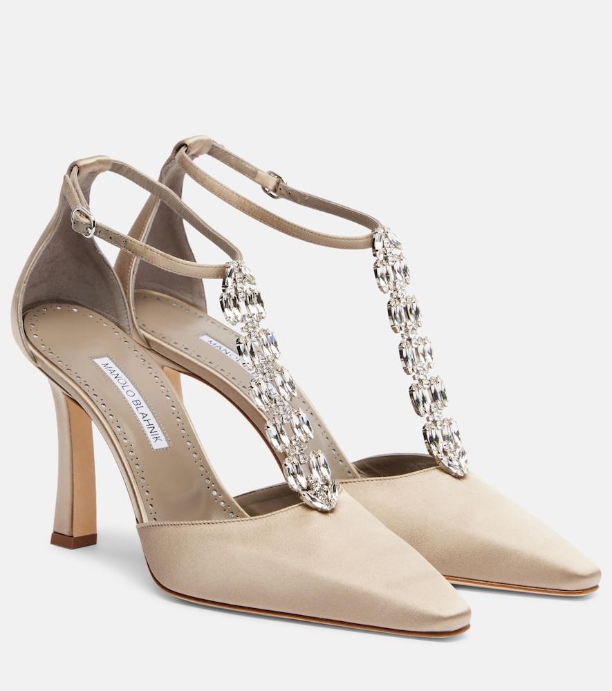 manolo blahnik molara embellished satin pumps
