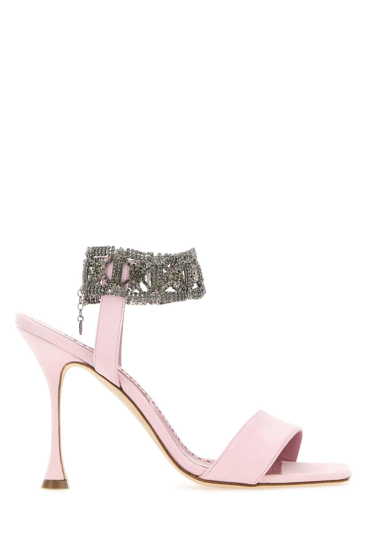 manolo blahnik pastel pink suede lierasan sandals
