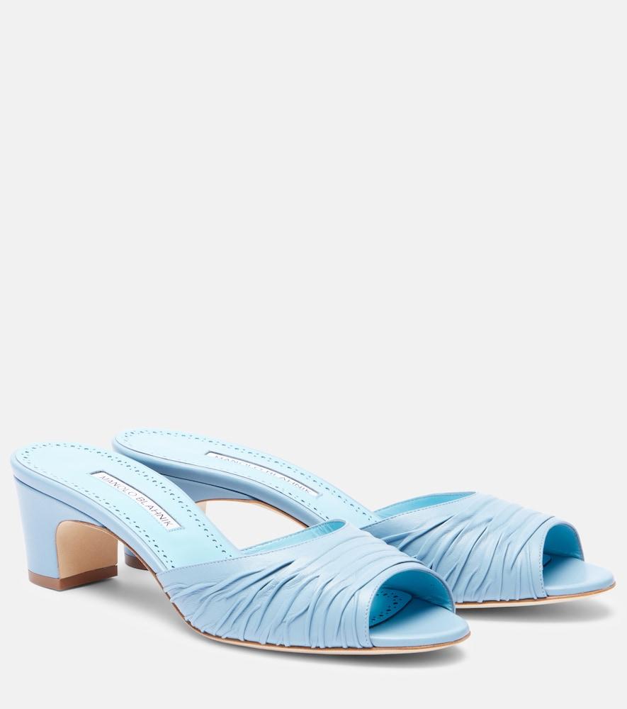 manolo blahnik piruabar gathered leather mules