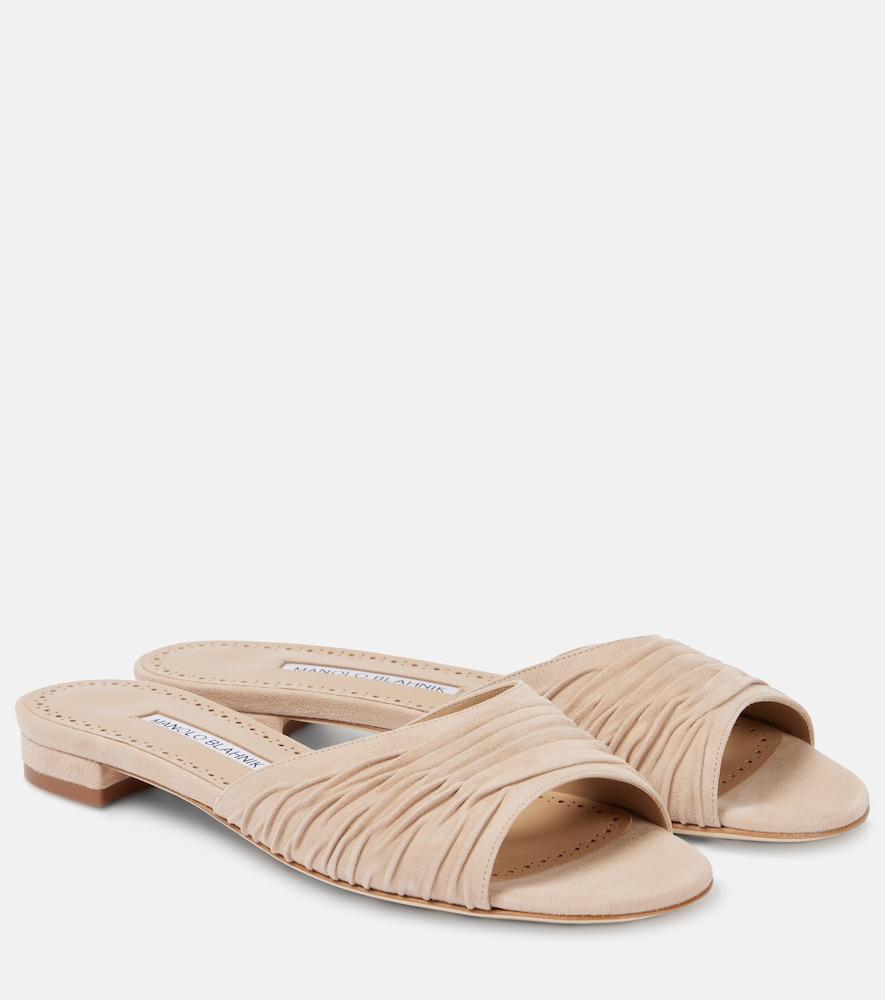 manolo blahnik piruaflat 10 suede sandals