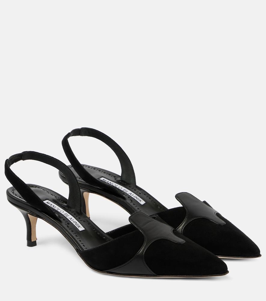 manolo blahnik poligleto 50 suede slingback pumps