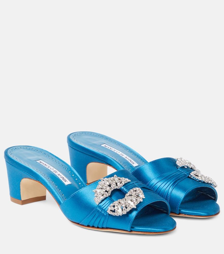 manolo blahnik prinap 50 embellished satin mules