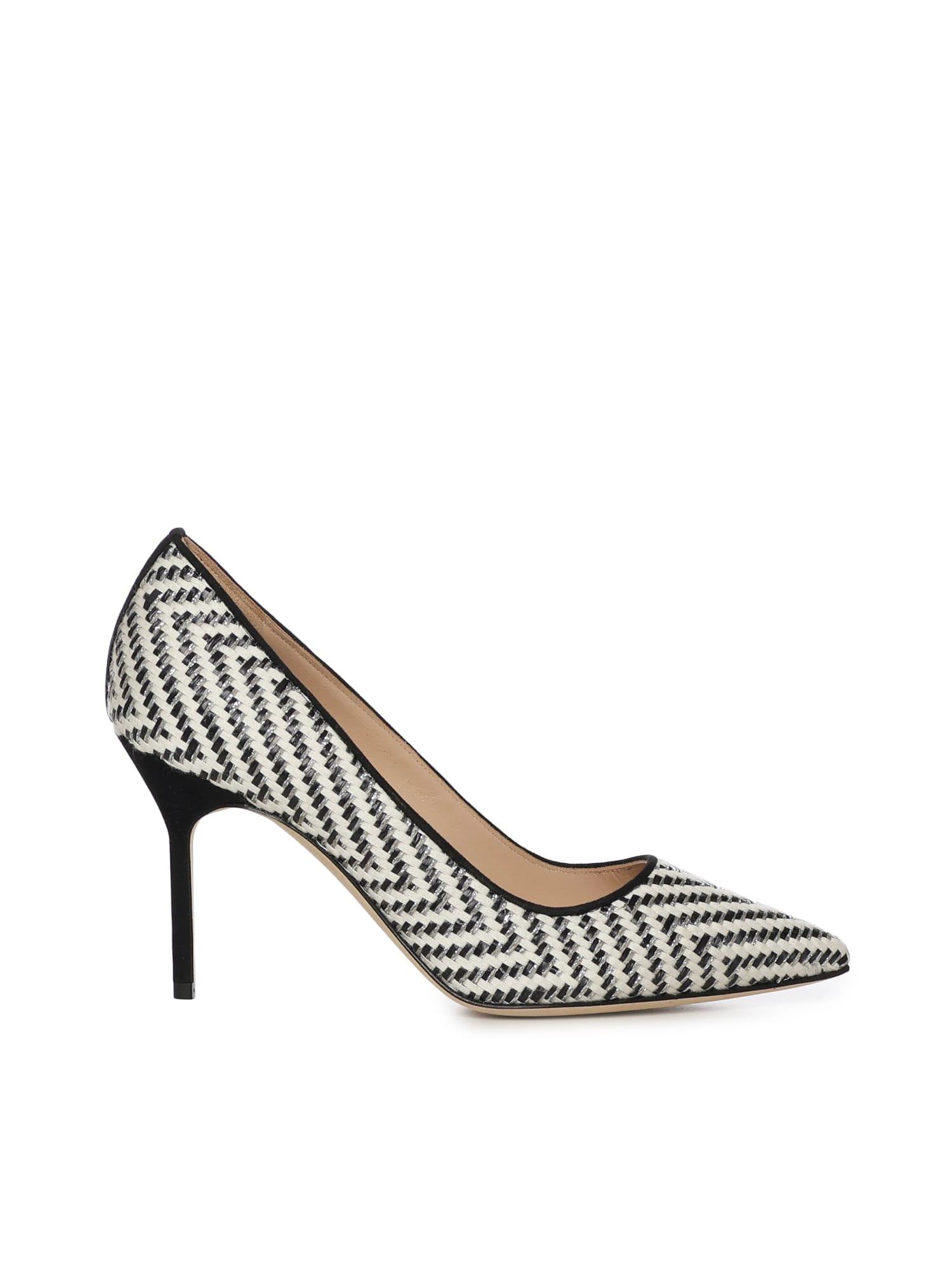 manolo blahnik raffia and leather pumps