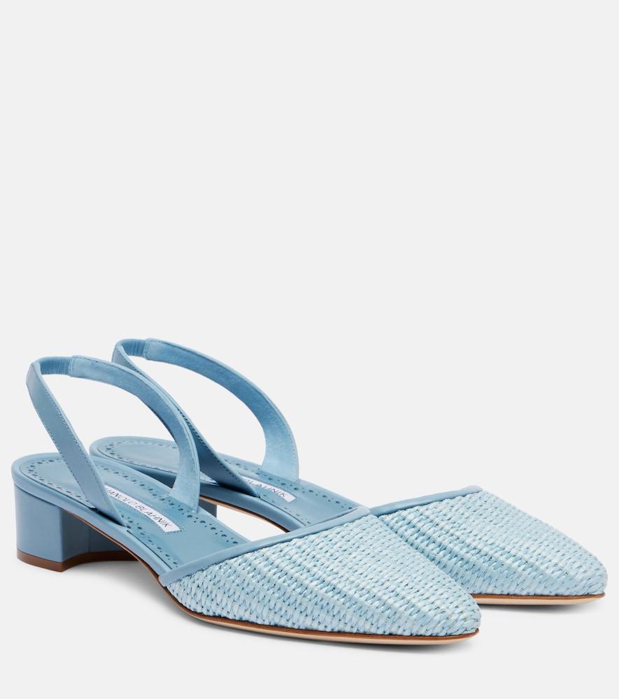 manolo blahnik raffro raffia slingback pumps