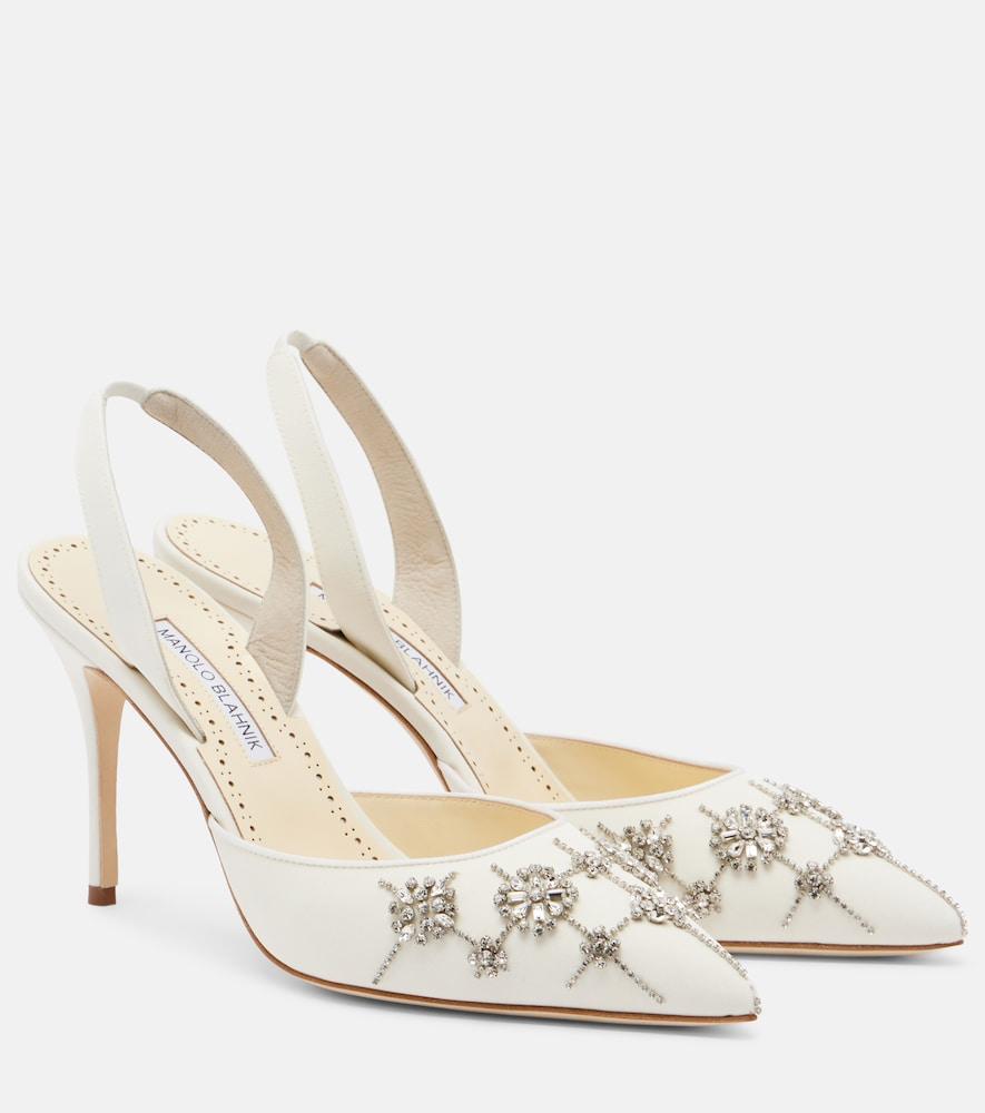 manolo blahnik ralyne 90 crêpe de chine slingback pumps