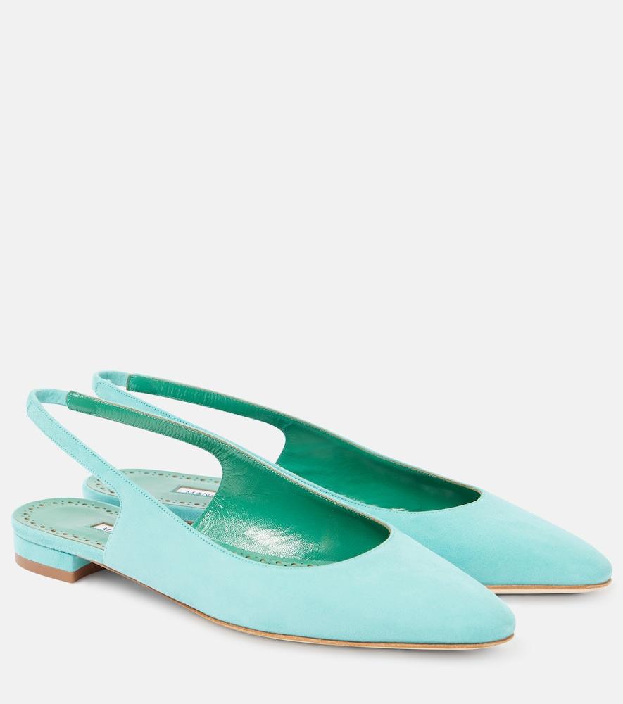 manolo blahnik sawra 10 suede slingback flats