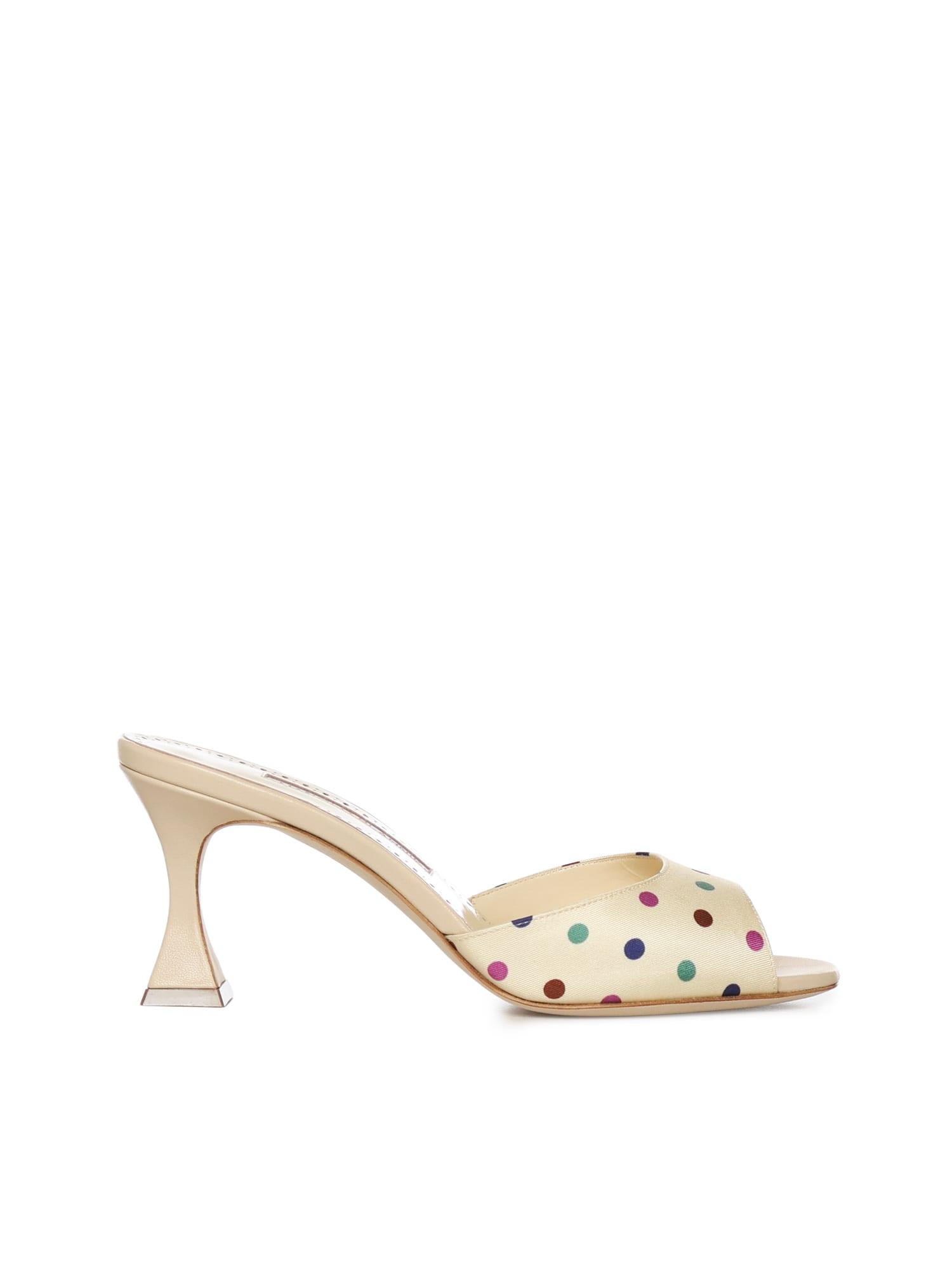 manolo blahnik silk polka dot mules