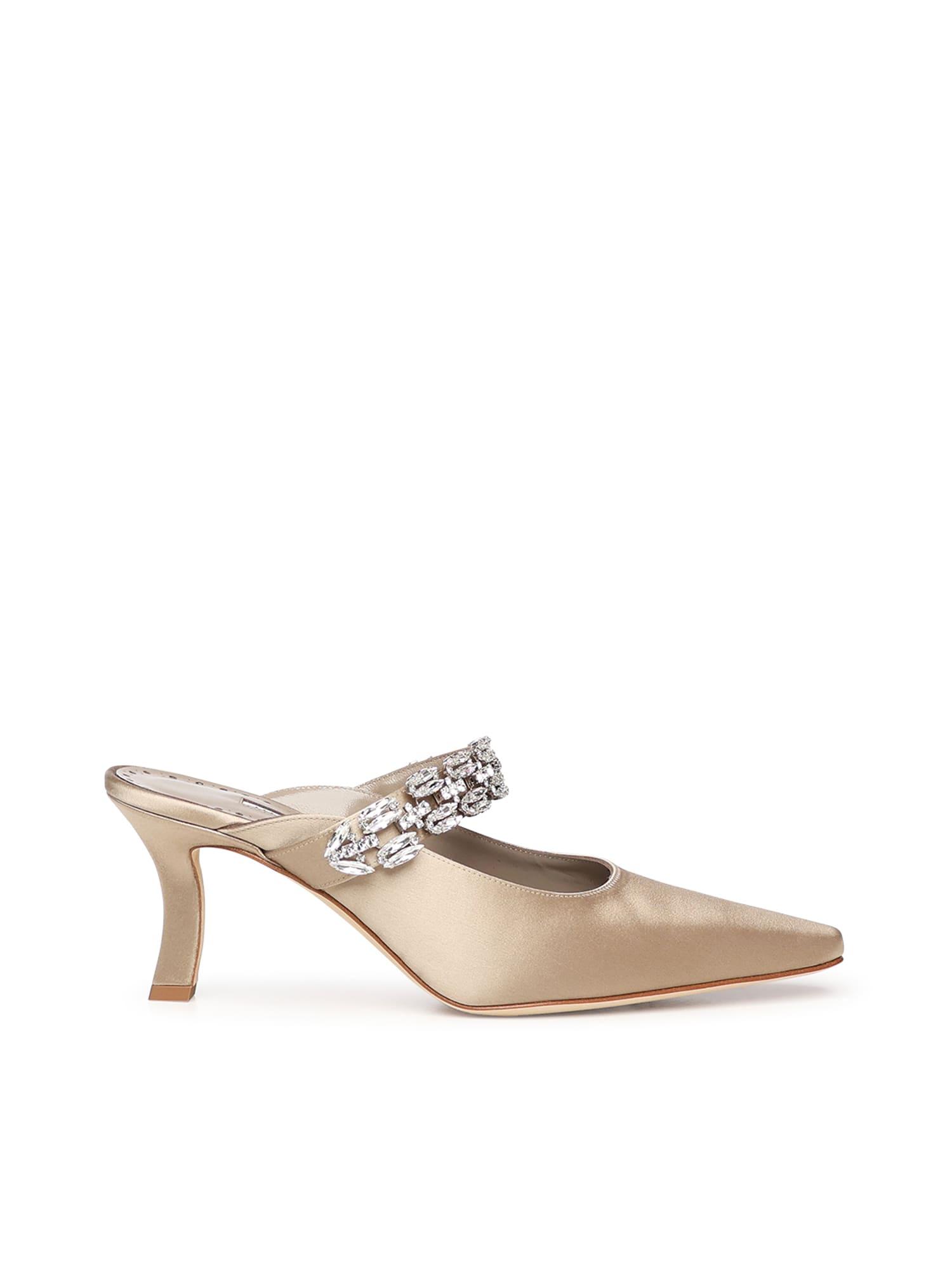 manolo blahnik tamolmu satin mules with crystals