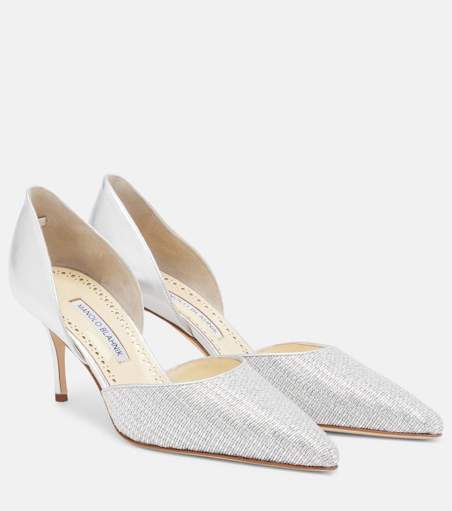 manolo blahnik taylerbinu leather-trimmed woven pumps