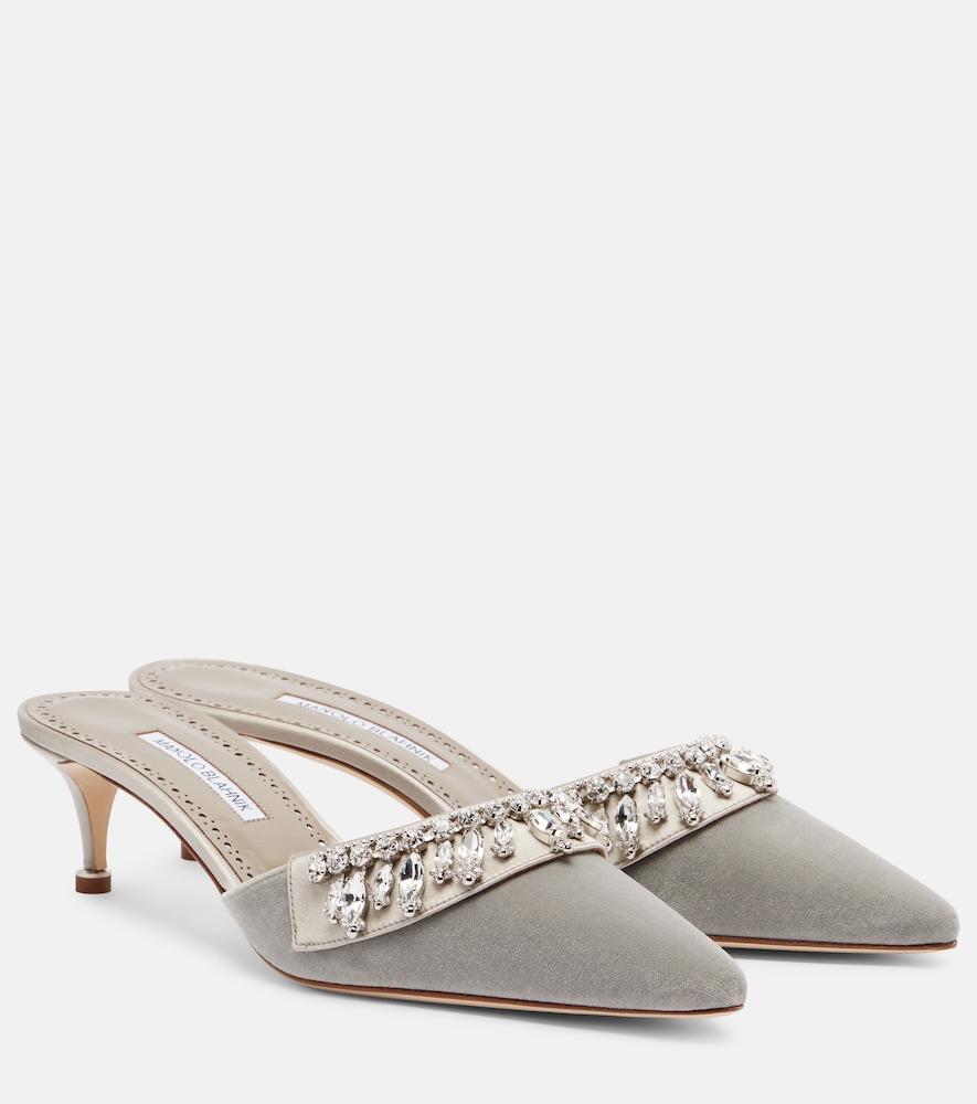 manolo blahnik tulipe 50 embellished velvet mules