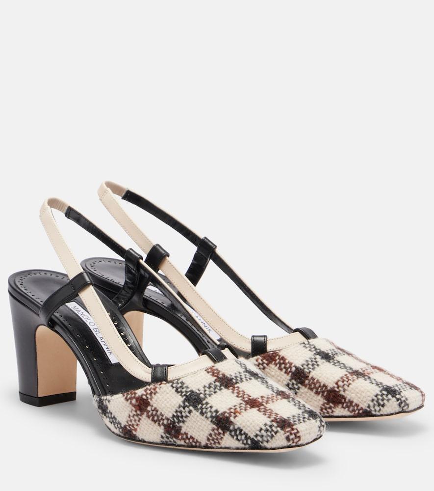 manolo blahnik vestal checked slingback pumps