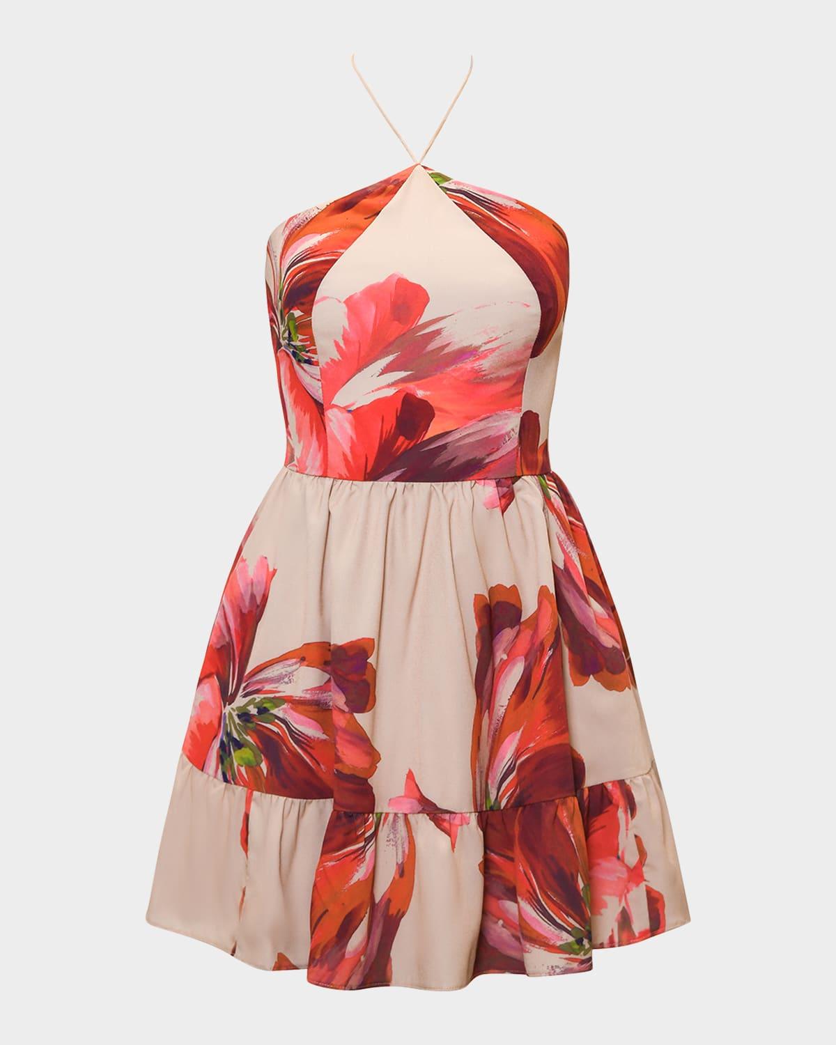mansi flounce floral-print halter mini dress