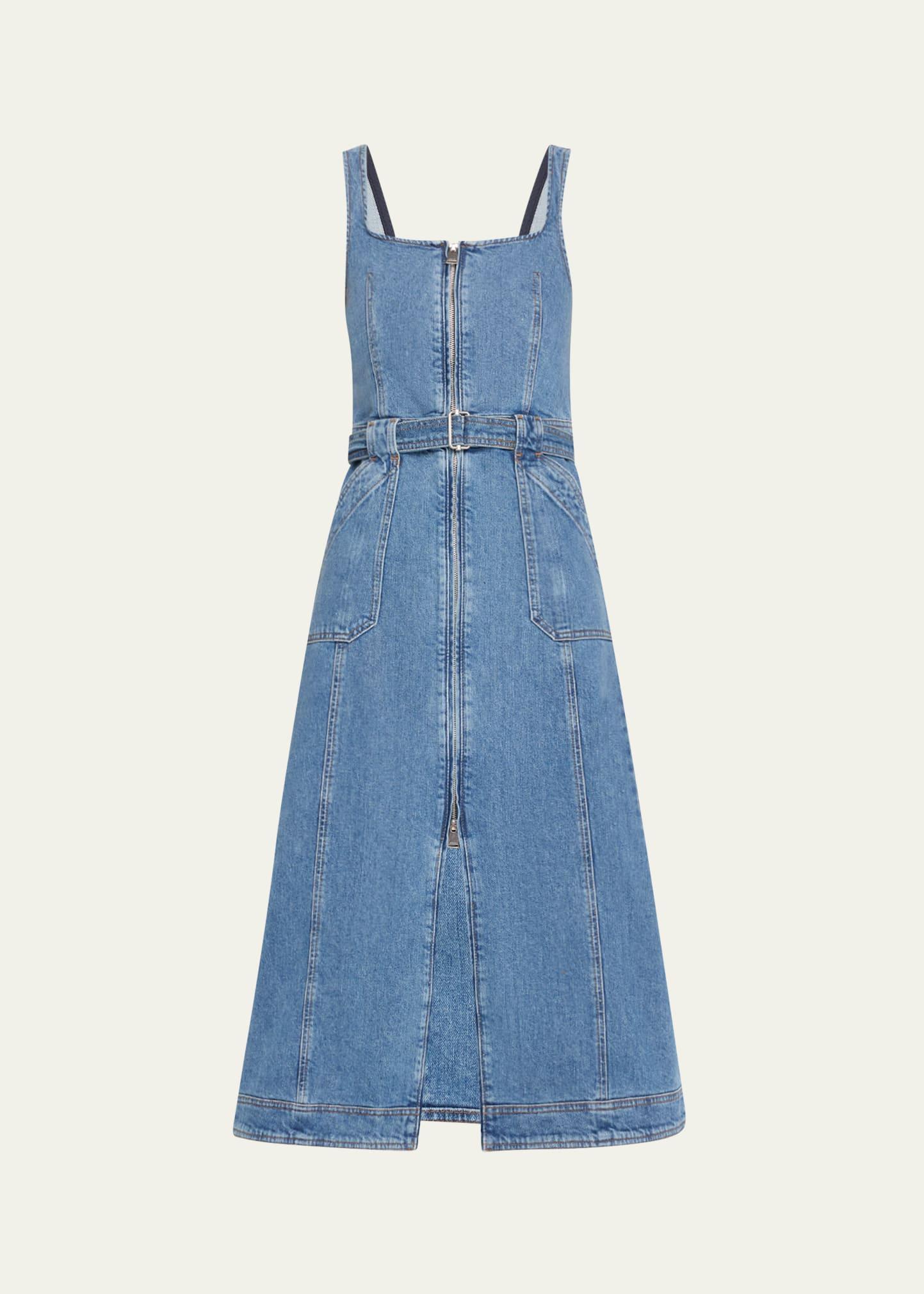 manson zip-front denim midi dress