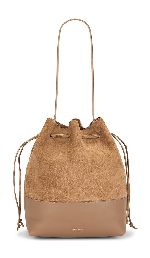 mansur gavriel cabas bucket bag in tan.