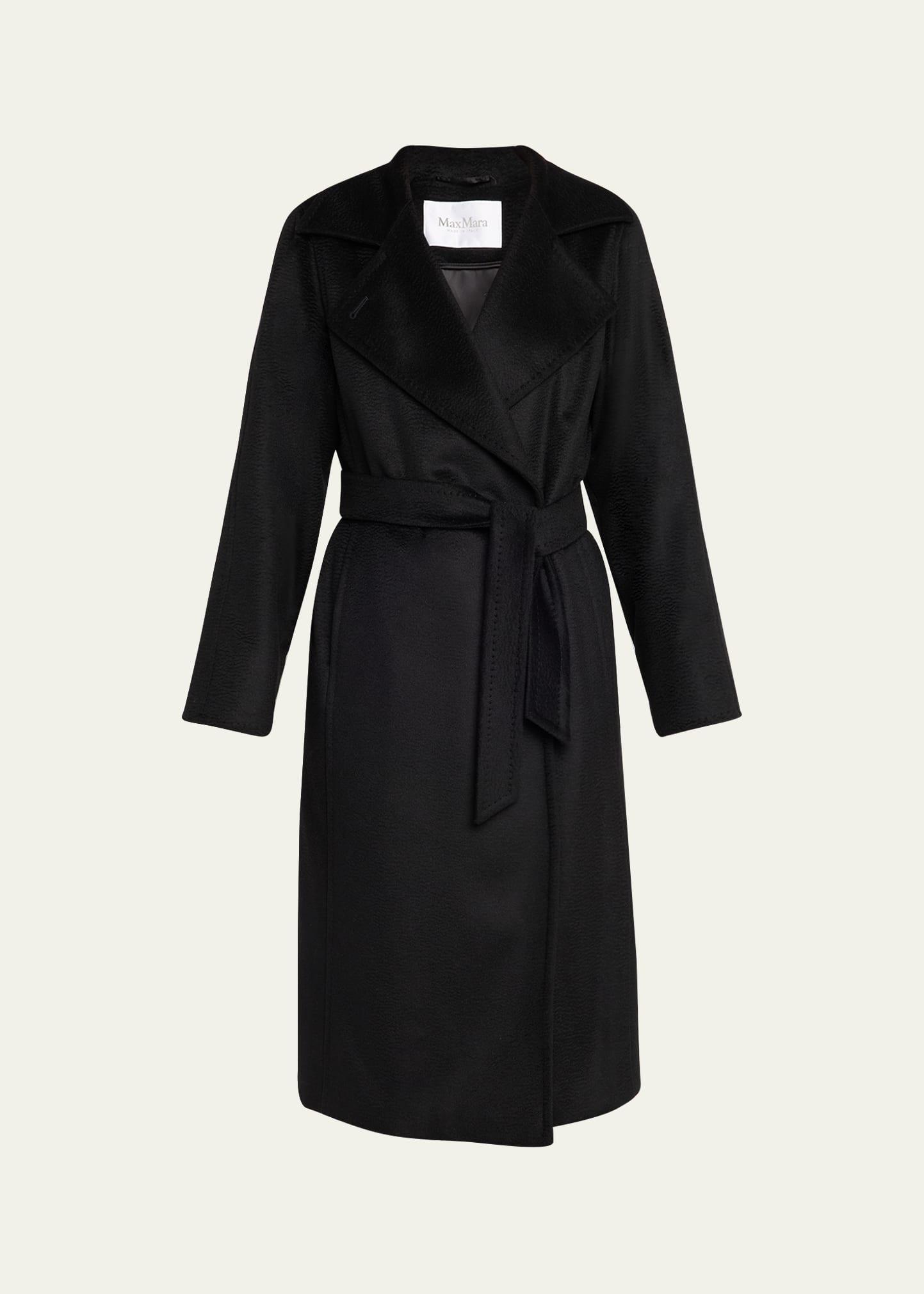 manuela belted camel hair coat, black
