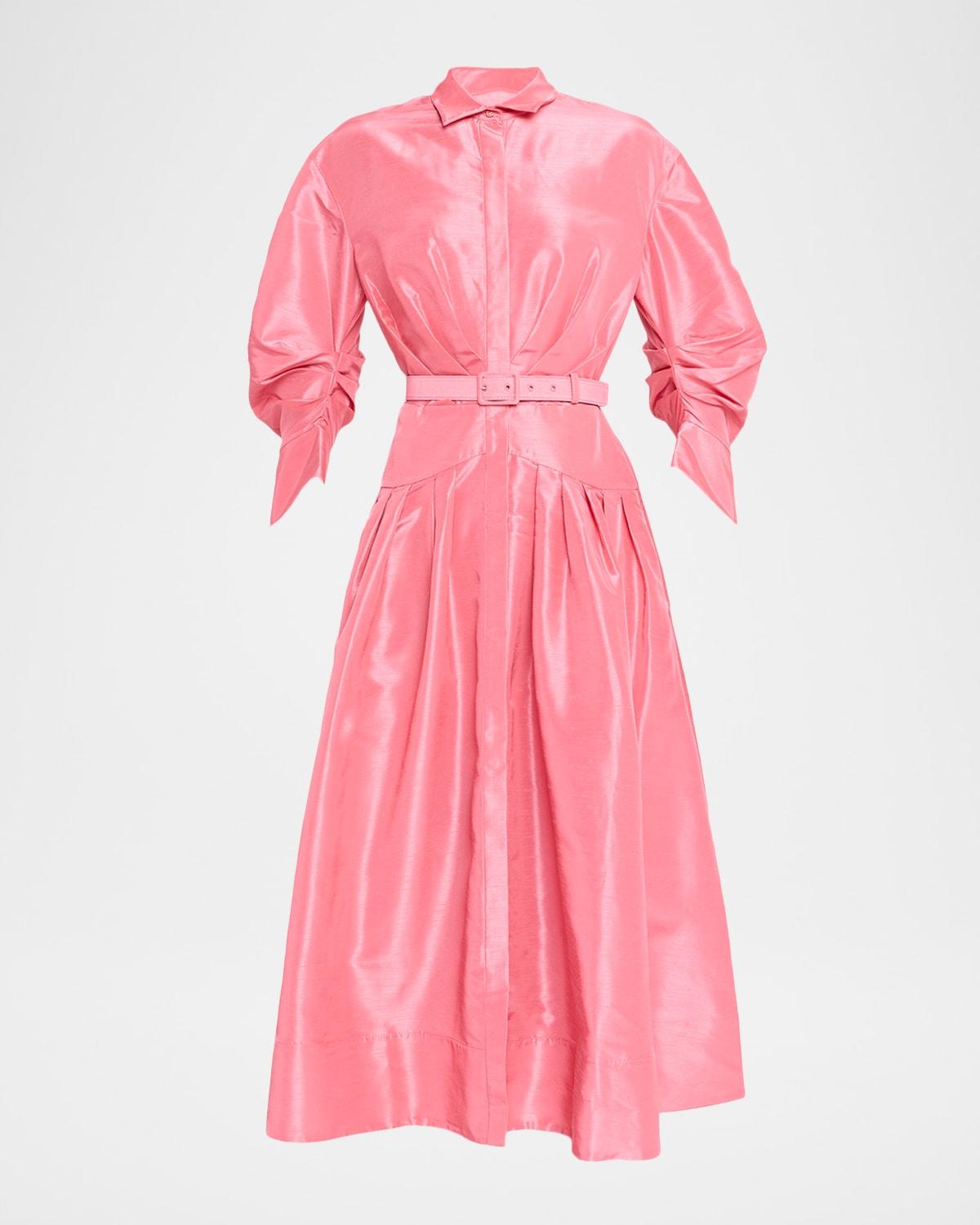 maple pleated taffeta midi shirtdress