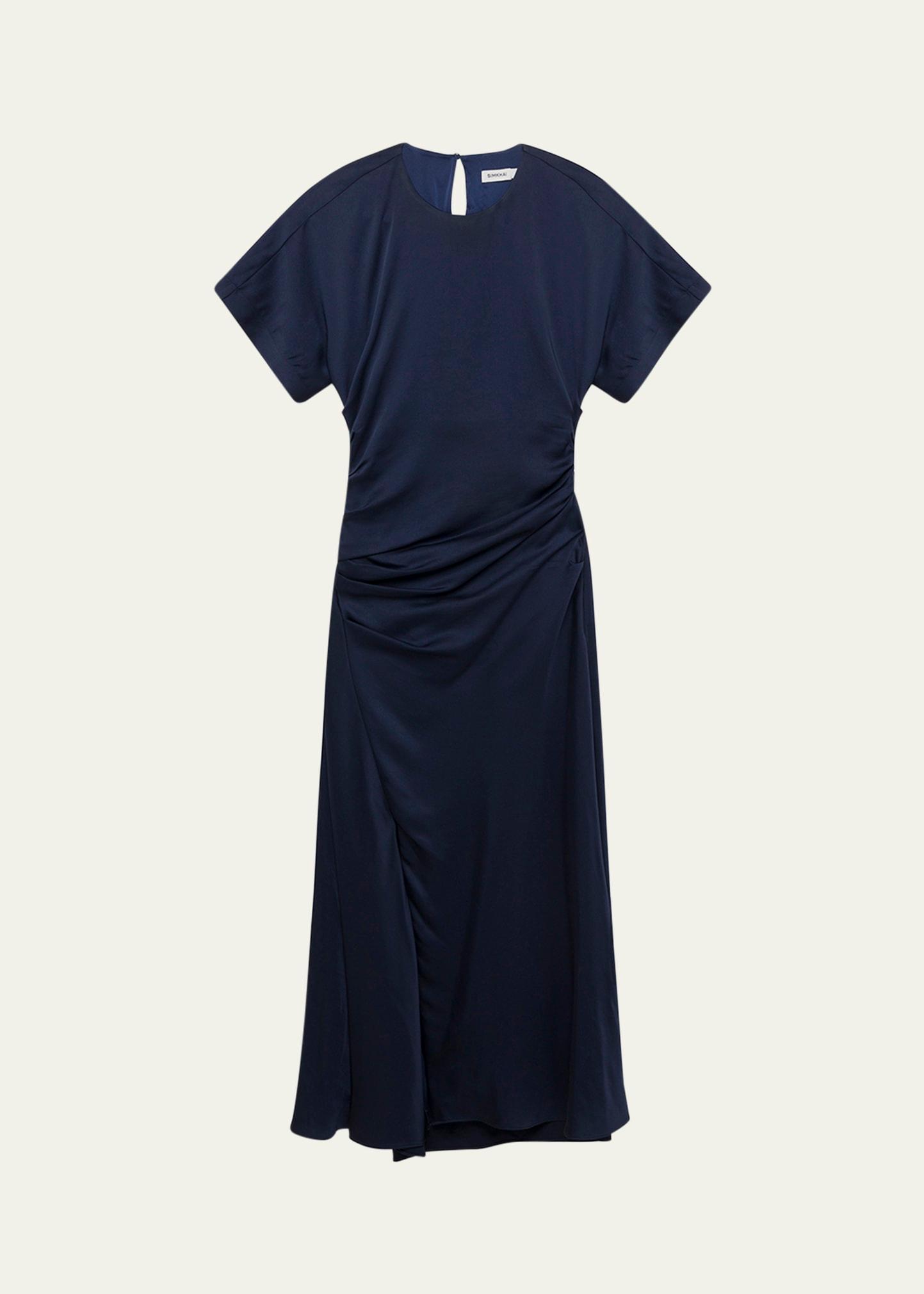 marabella draped short-sleeve midi dress