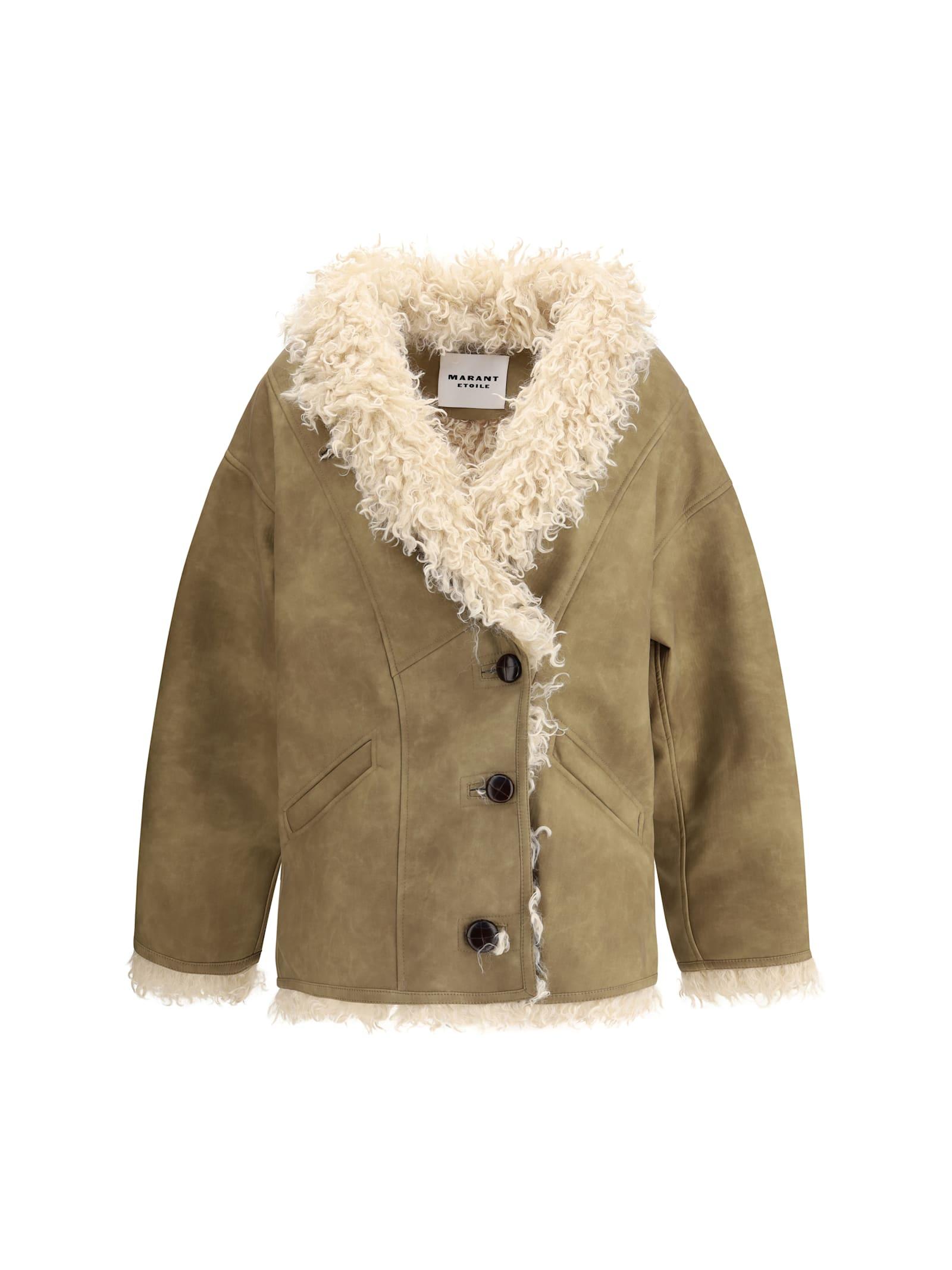 marant étoile clea shearling-effect faux fur coat