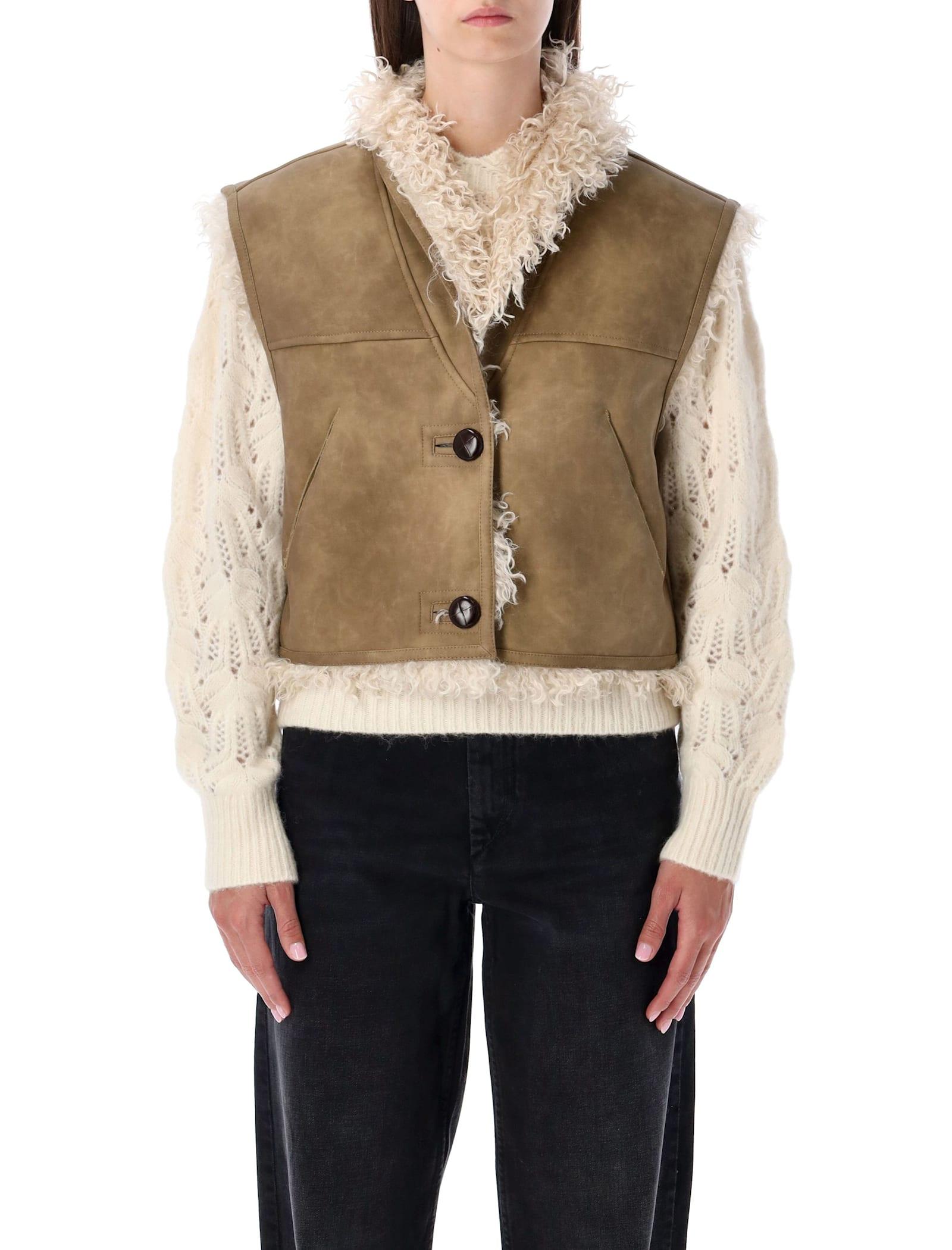 marant étoile shearling vest in suede marant étoile