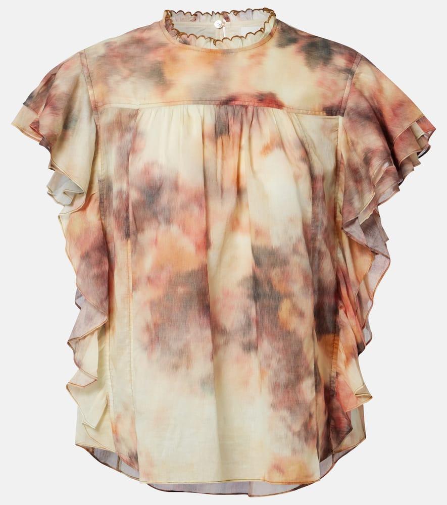 marant etoile daliyane printed ruffled cotton top