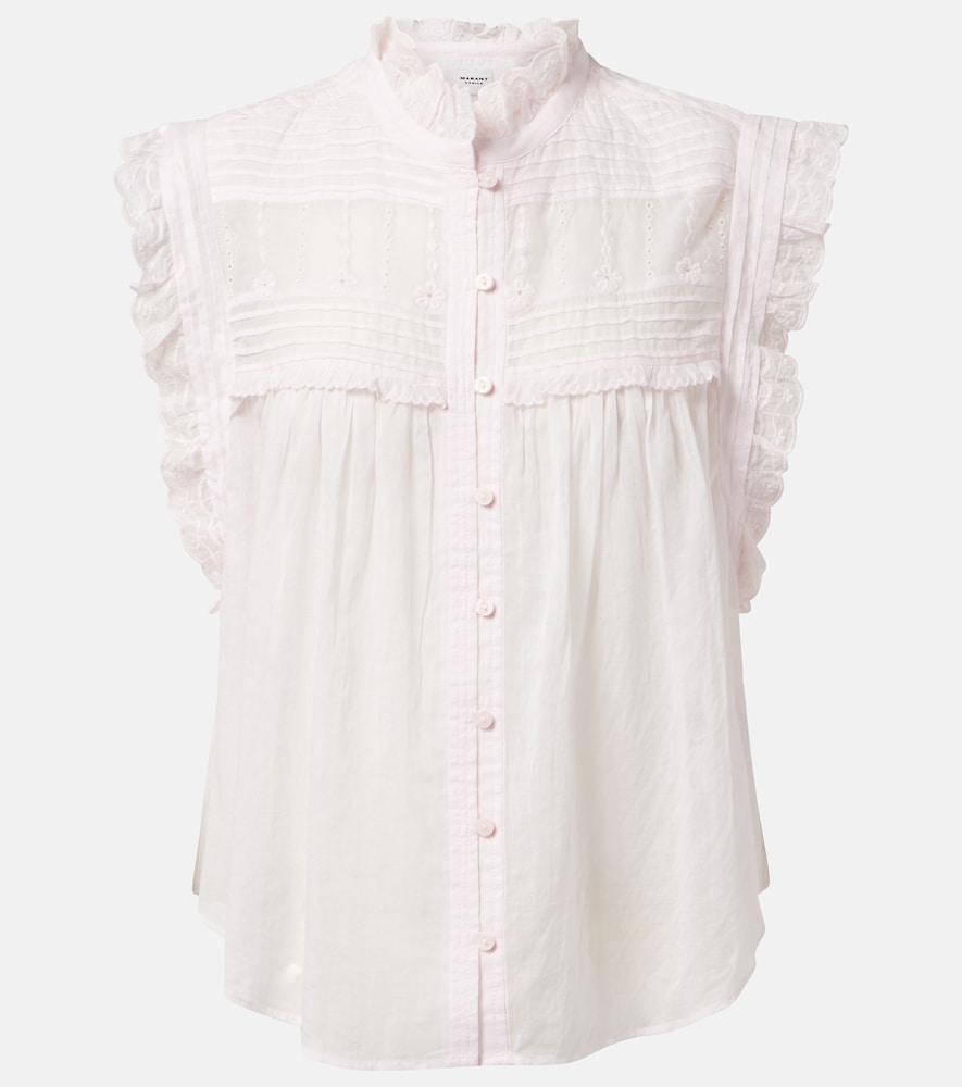 marant etoile dersia embroidered ruffled cotton blouse