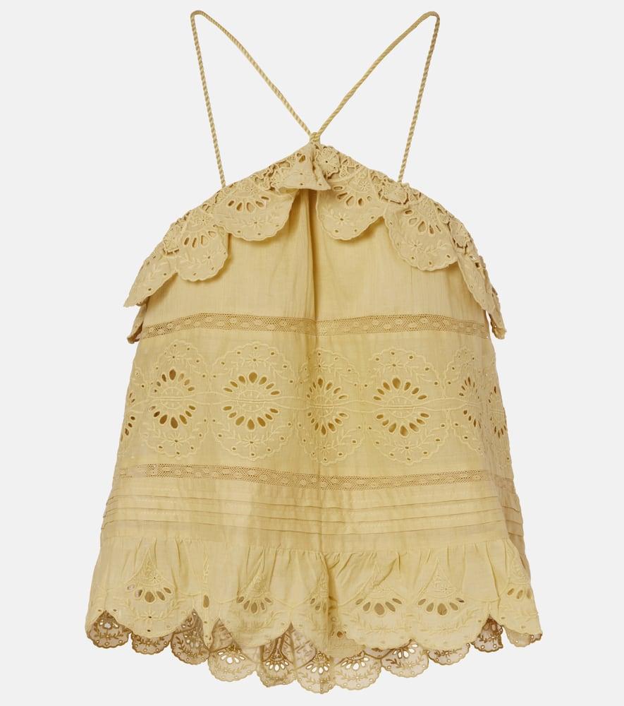 marant etoile embroidered ruffled halterneck cotton top