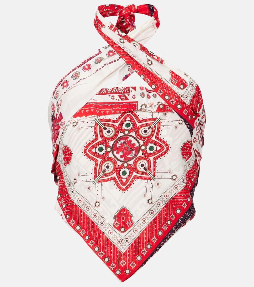 marant etoile feyza halterneck printed cotton top