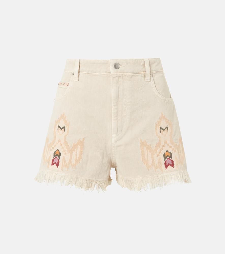 marant etoile lesia embroidered frayed denim shorts