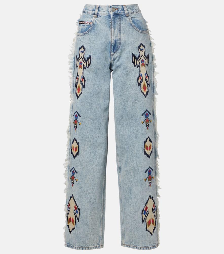 marant etoile maella embroidered fringed straight jeans