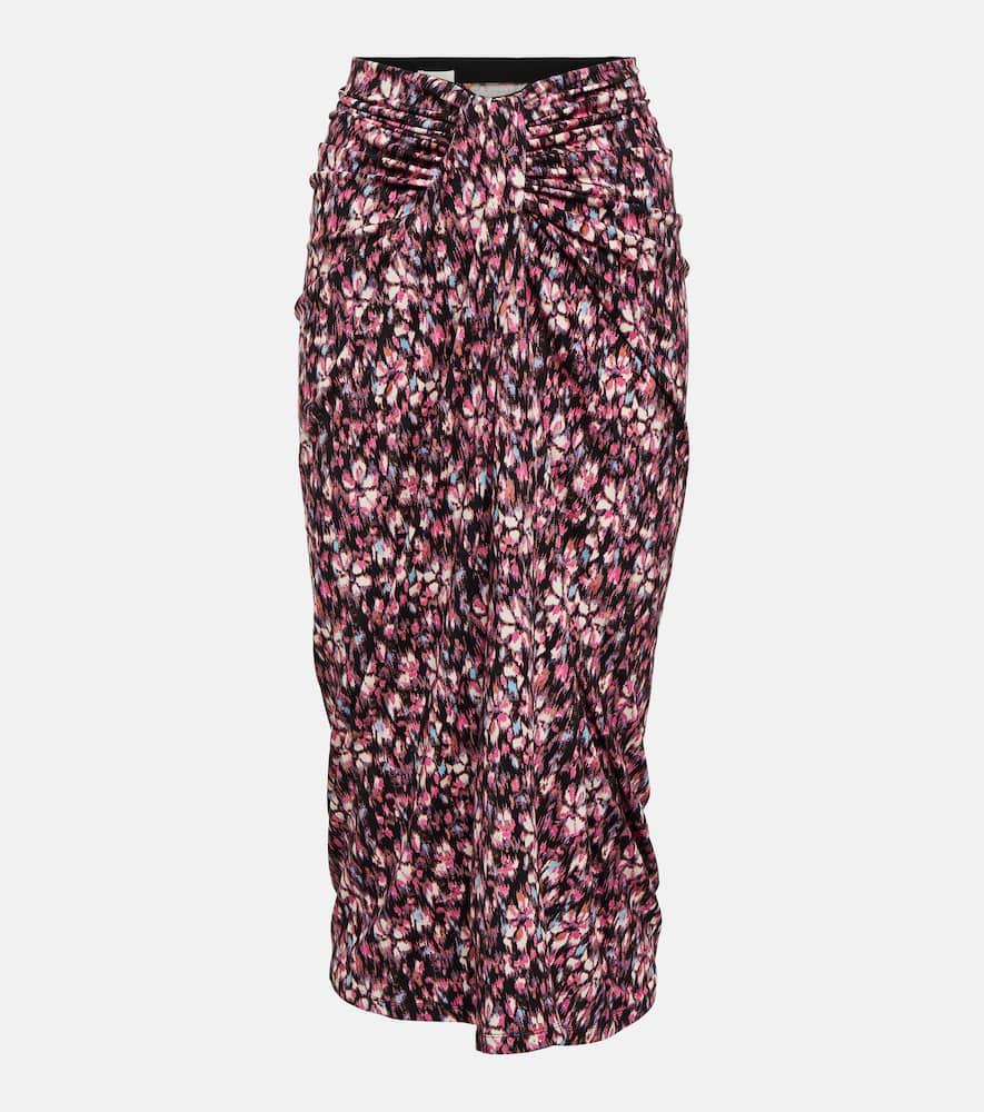marant etoile printed ruched jersey midi skirt